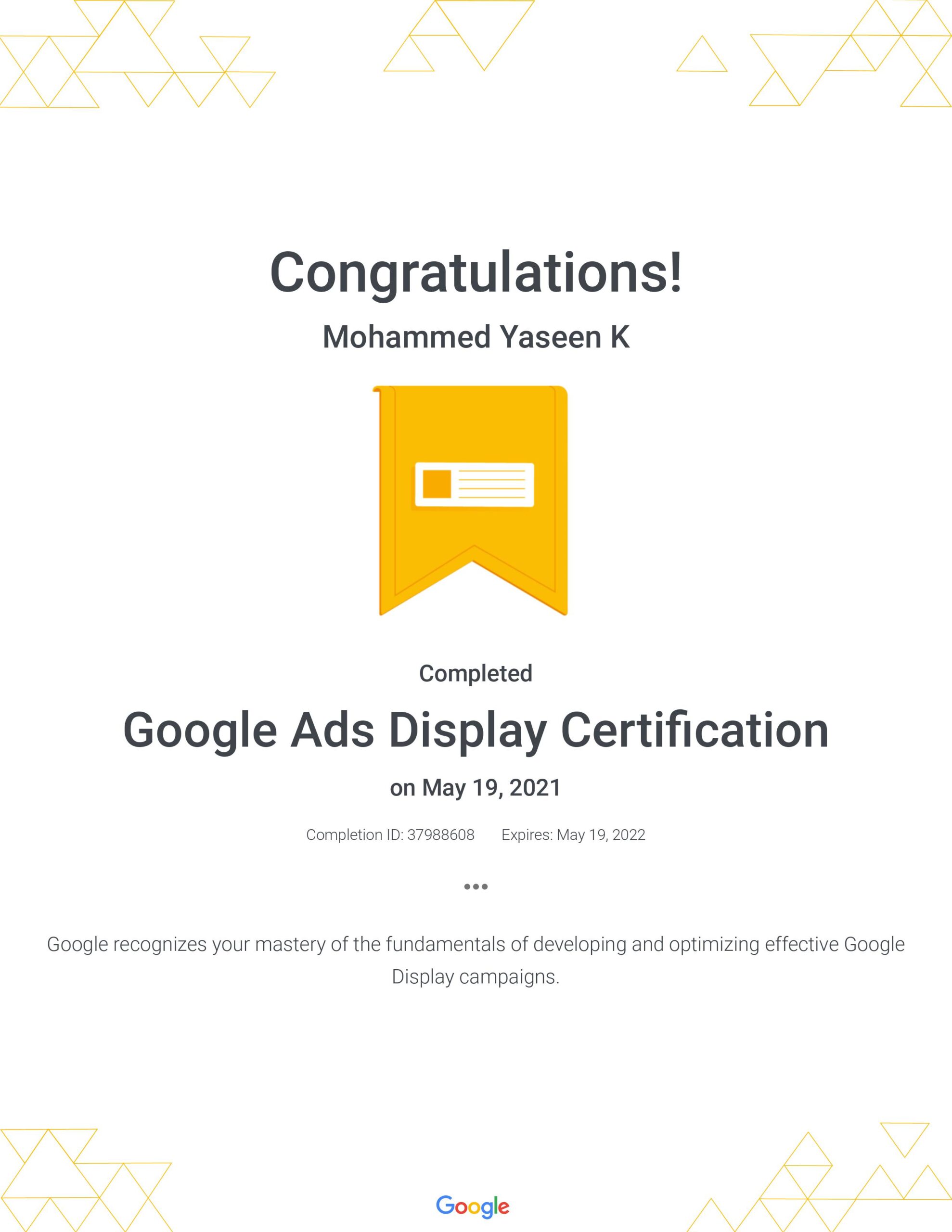 Gogole Ads Display Certification - kmydigital