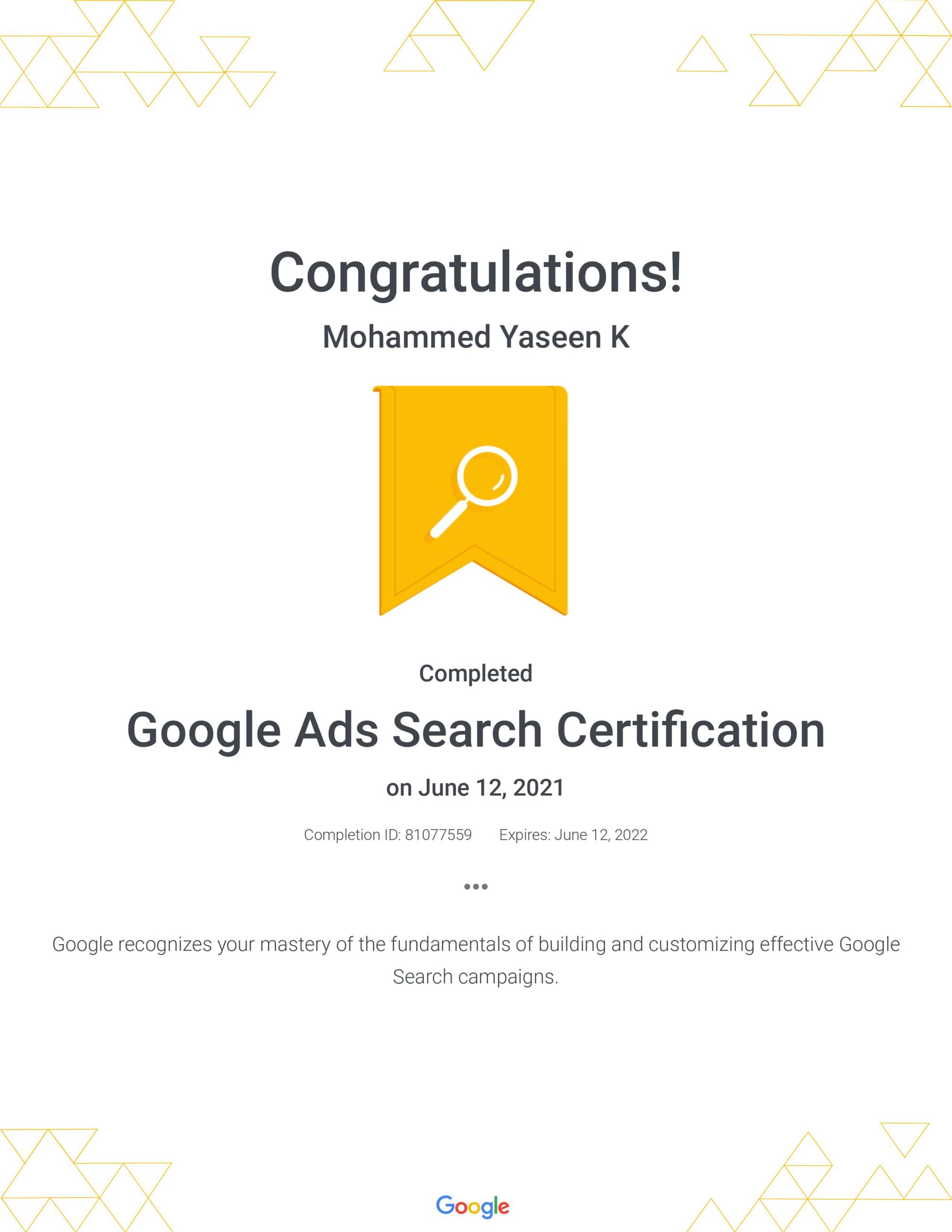 Google ads search certification - kmydigital